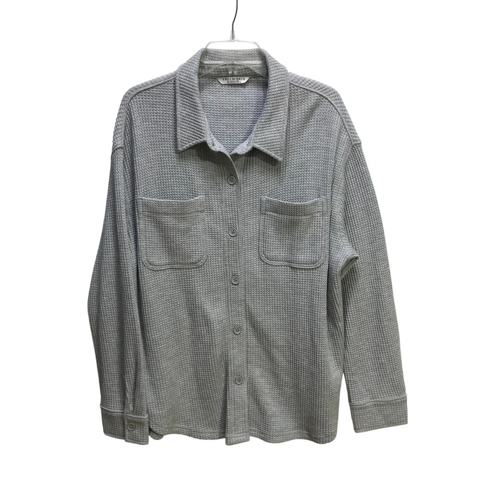 FREEWORLD Womens‎ Cleo Gray Waffle Knit Button Down Shacket Jacket M Long Sleeve